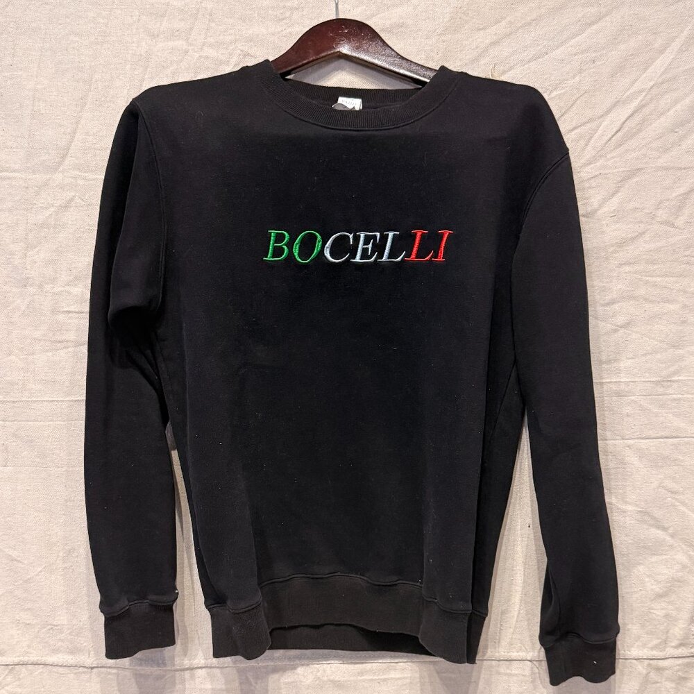 Bocelli Embroidered Logo Crewneck Sweatshirt Black Size M